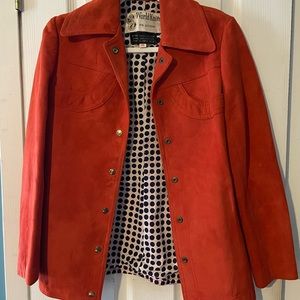 SOLD--Vintage orange suede leather jacket Sz 10